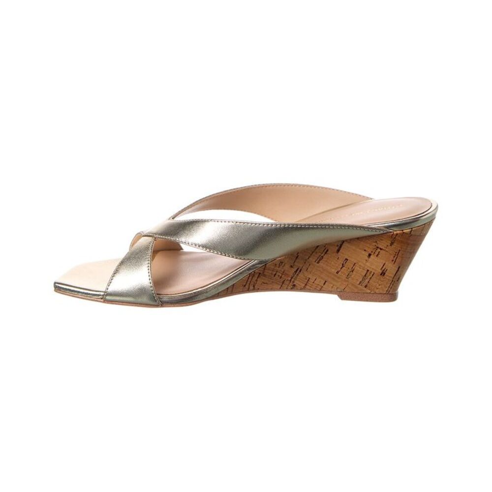 Stuart Weitzman Miami 50 Leather Wedge Sandal, Gold - Picture 2 of 5